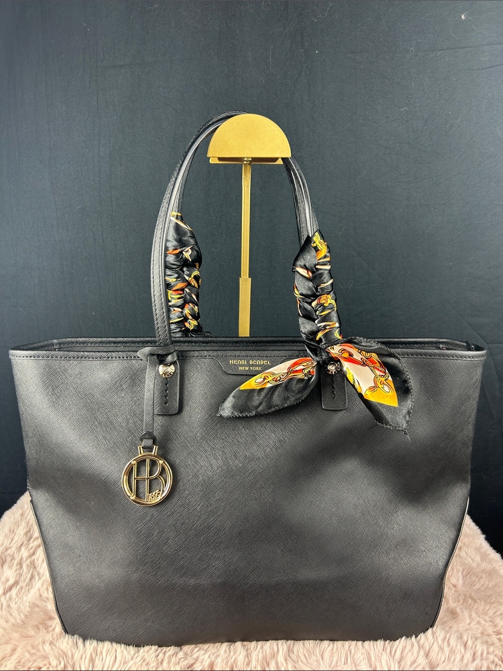 Henri Bendel West 57th Black Saffiano Leather Tote Shoulder Bag Gold Hardware
